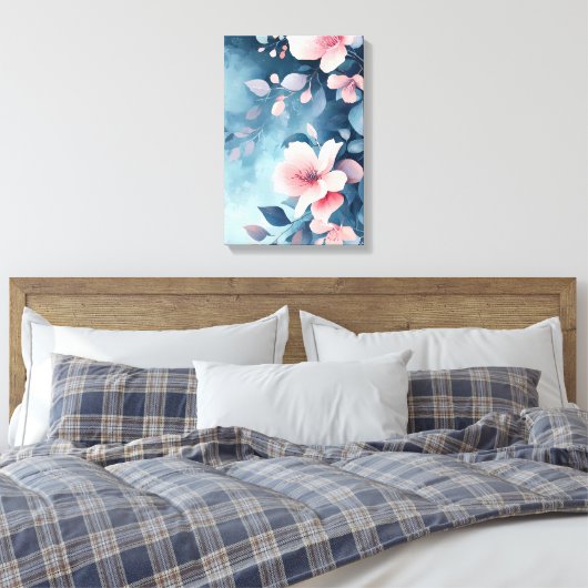 Midnight Bloom: Blush on Indigo Print (Insitu (Slaapkamer))