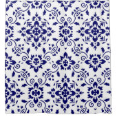 Midnight Bloom Classic Blue Floral Mosaic Douchegordijn (Voorkant)