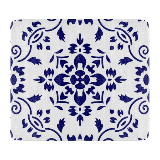 Midnight Bloom Classic Blue Floral Mosaic Snijplank (Voorkant)