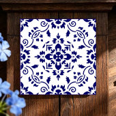Midnight Bloom Classic Blue Floral Mosaic Tegeltje