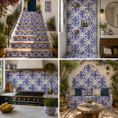 Midnight Bloom Classic Blue Floral Mosaic Tegeltje