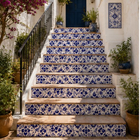 Midnight Bloom Classic Blue Floral Mosaic Tegeltje