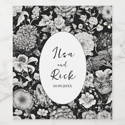 Midnight Bloom: een donkere bloem elegant Wijn Etiket (Enkel label)