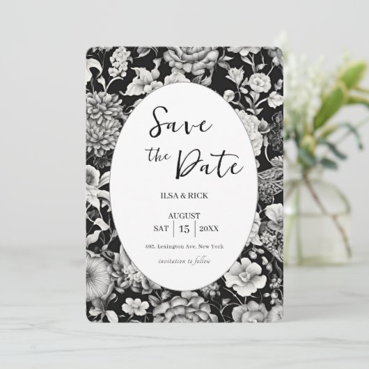 Midnight Bloom: Een donkere bloem Save The Date (Staand voorkant)