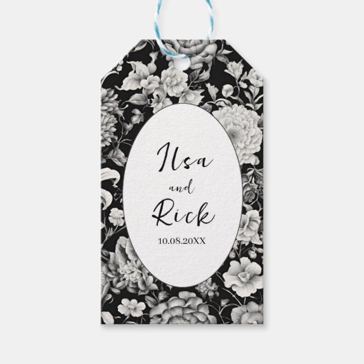 Midnight Bloom: een donkere bloemenbruiloft Cadeaulabel (Voorkant)