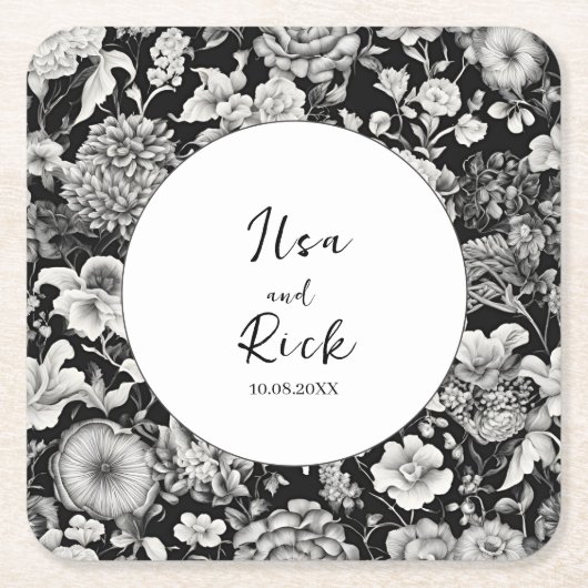 Midnight Bloom: een donkere bloemenbruiloft Kartonnen Onderzetters (Voorkant)
