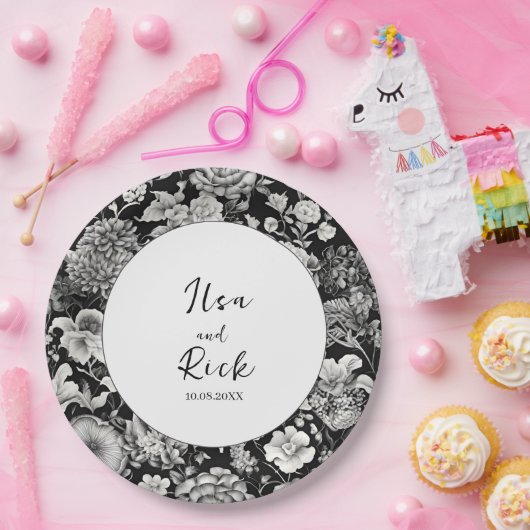 Midnight Bloom: een donkere bloemenbruiloft Papieren Bordje (Feest)