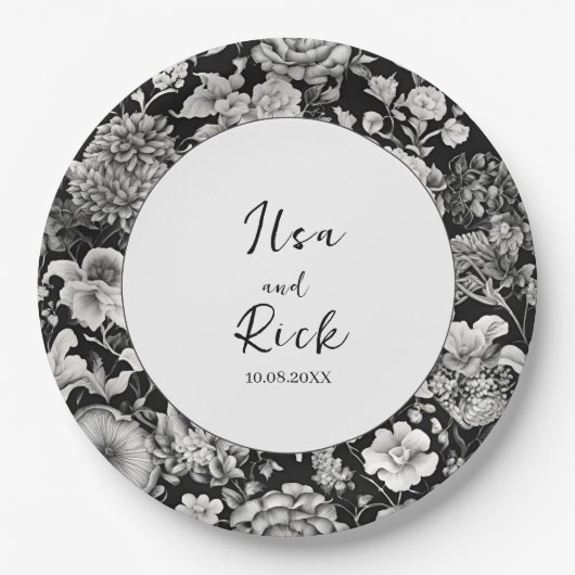 Midnight Bloom: een donkere bloemenbruiloft Papieren Bordje (Voorkant)