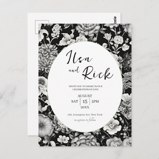 Midnight Bloom: een donkere bloemenbruiloft uitnod Briefkaart (Voorkant / Achterkant)