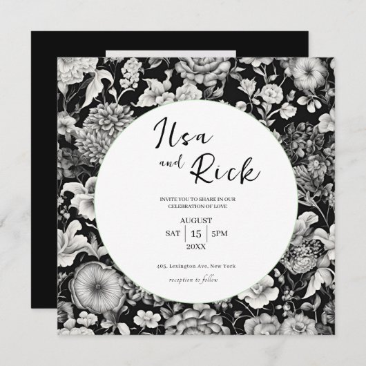 Midnight Bloom: een donkere bloemenbruiloft uitnod Kaart (Voorkant / Achterkant)