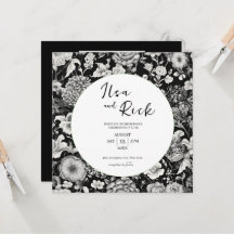 Midnight Bloom: een donkere bloemenbruiloft uitnod