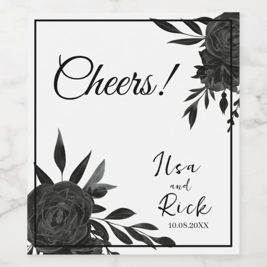 Midnight Bloom: een donkere bloemenbruiloft Wijn Etiket (Enkel label)