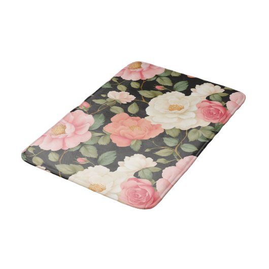 Midnight Bloom Elegance Blush Pink Roses Dark Badmat (Gekanteld)
