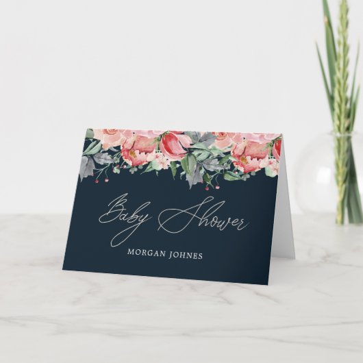Midnight Bloom Floral Baby shower bedankt Kaart (Voorkant)
