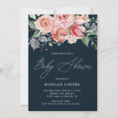 Midnight Bloom Floral Baby shower Invitation (Voorkant)