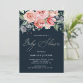 Midnight Bloom Floral Baby shower Invitation (Staand voorkant)