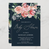 Midnight Bloom Floral Baby shower Invitation (Voorkant / Achterkant)