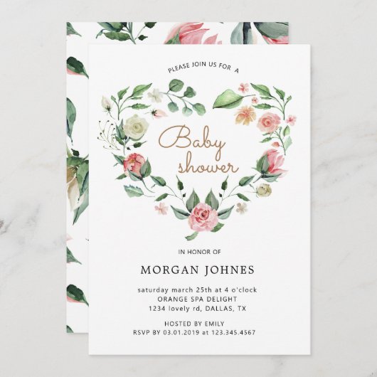 Midnight Bloom Floral Baby shower Invitation (Voorkant / Achterkant)