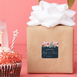 Midnight Bloom Floral Baby shower Vierkante Sticker