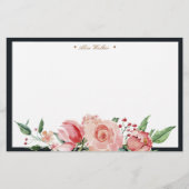 Midnight bloom floral elegant monogram briefpapier (Voorkant)