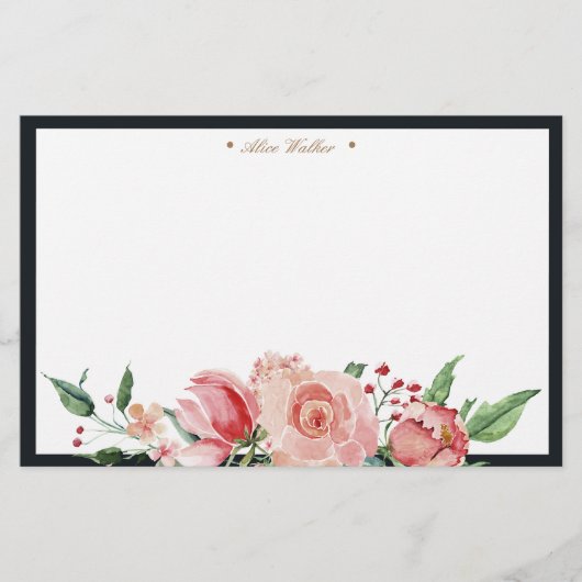 Midnight bloom floral elegant monogram briefpapier (Voorkant)