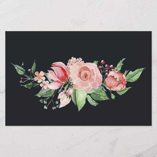 Midnight bloom floral elegant monogram briefpapier (Achterkant)