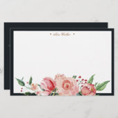 Midnight bloom floral elegant monogram briefpapier (Voorkant / Achterkant)