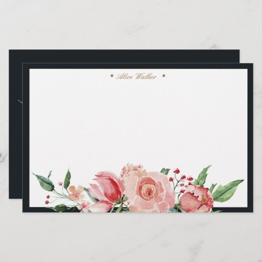 Midnight bloom floral elegant monogram briefpapier (Voorkant / Achterkant)