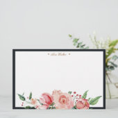 Midnight bloom floral elegant monogram briefpapier (Staand voorkant)