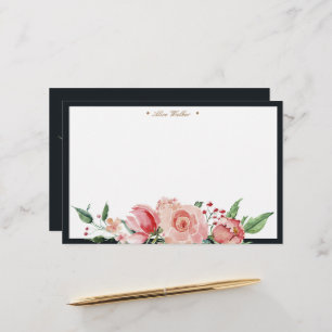 Midnight bloom floral elegant monogram briefpapier