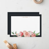 Midnight Bloom Floral Elegant Monogram Notitiekaartje (Voorkant / Achterkant in situ)