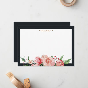 Midnight Bloom Floral Elegant Monogram Notitiekaartje