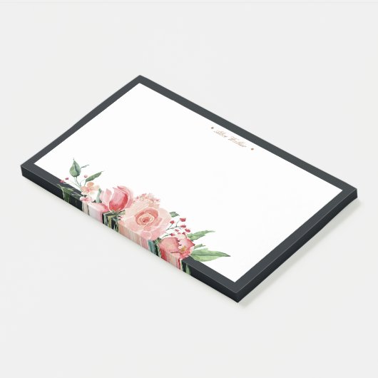 Midnight bloom floral elegant monogram post-it® notes (Schuin)