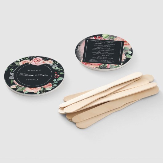 Midnight Bloom Floral Wedding Programme Hand Fan Handwaaier (Niet-gemonteerd)