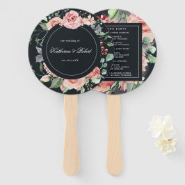 Midnight Bloom Floral Wedding Programme Hand Fan Handwaaier