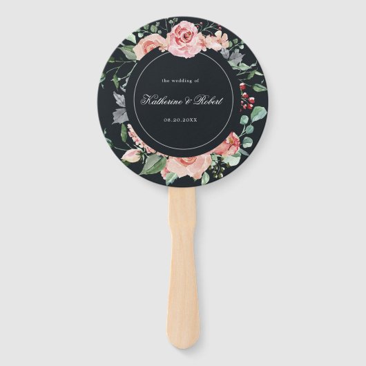Midnight Bloom Floral Wedding Programme Hand Fan Handwaaier (Voorkant)