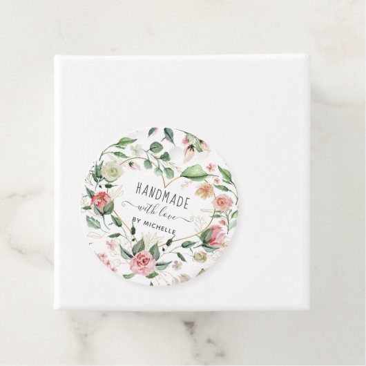 Midnight Bloom Handgemaakt Met Liefde Hart Bloemen Bedankjes Labels (In situ)