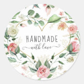 Midnight Bloom Handgemaakt Met Liefde Hart Bloemen Ronde Sticker (Voorkant)