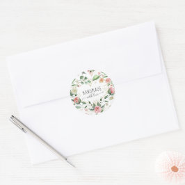 Midnight Bloom Handgemaakt Met Liefde Hart Bloemen Ronde Sticker