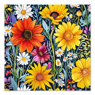 Midnight Bloom - Naadloos bloemenpatroon Foto Afdruk