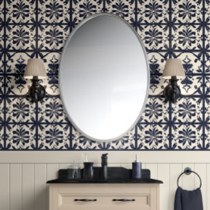 Midnight Bloom Tegels - Navy & Ivoor - Traditionee Behang