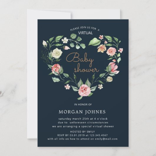 Midnight Bloom Virtual Baby shower Invitation (Voorkant)