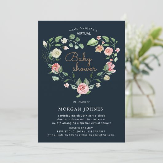 Midnight Bloom Virtual Baby shower Invitation (Staand voorkant)