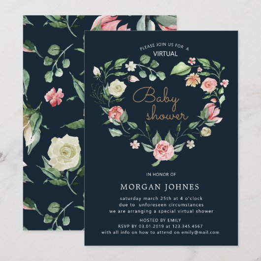 Midnight Bloom Virtual Baby shower Invitation (Voorkant / Achterkant)