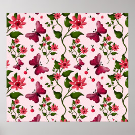 Midnight Bloom Vlinder Bloemenset voor feestelijke Poster