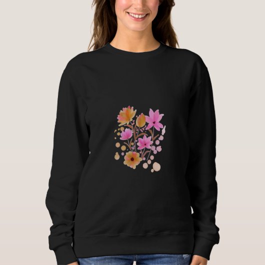 • Midnight Bloom – Zwarte bloemenshirt met lange m Trui (Voorkant)