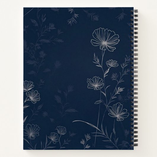 Midnight Blooms – Elegante Line Art Bloemen Notitieboek (Achterkant)