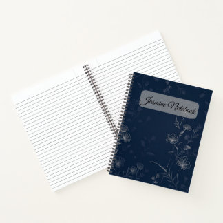 Midnight Blooms – Elegante Line Art Bloemen Notitieboek