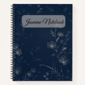 Midnight Blooms – Elegante Line Art Bloemen Notitieboek (Voorkant)