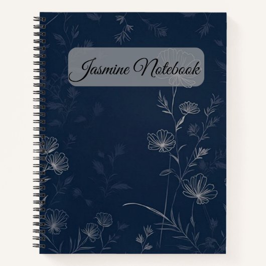 Midnight Blooms – Elegante Line Art Bloemen Notitieboek (Voorkant)